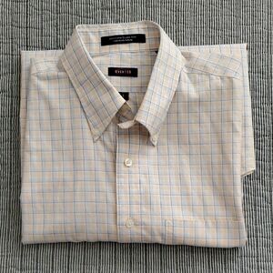 Overton Men's Light Yellow & Blue Windowpane Button-Down Shirt